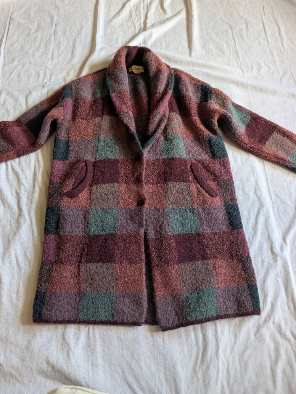 Saltwater Luxe Patchwork/plaid Cardigan duster size small wool/alpaca OVERSIZED